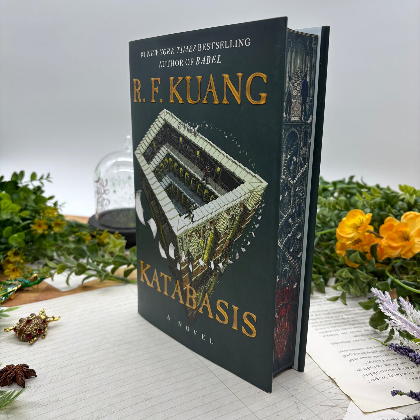 Katabasis by R. F. Kuang special edition hardcover with custom designed edges side view