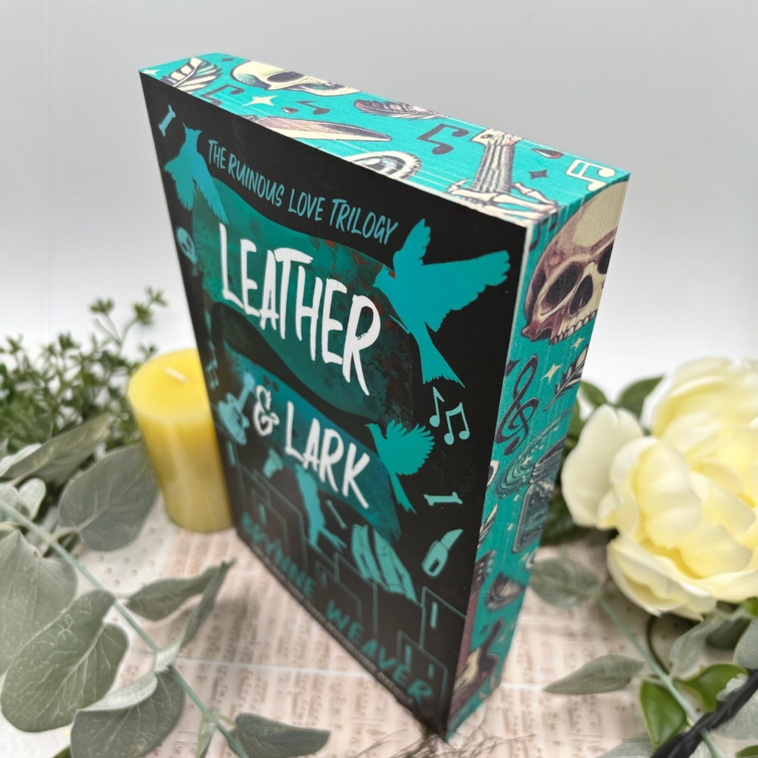 Leather and Lark by Brynne Weaver special edition paperback book with custom edges