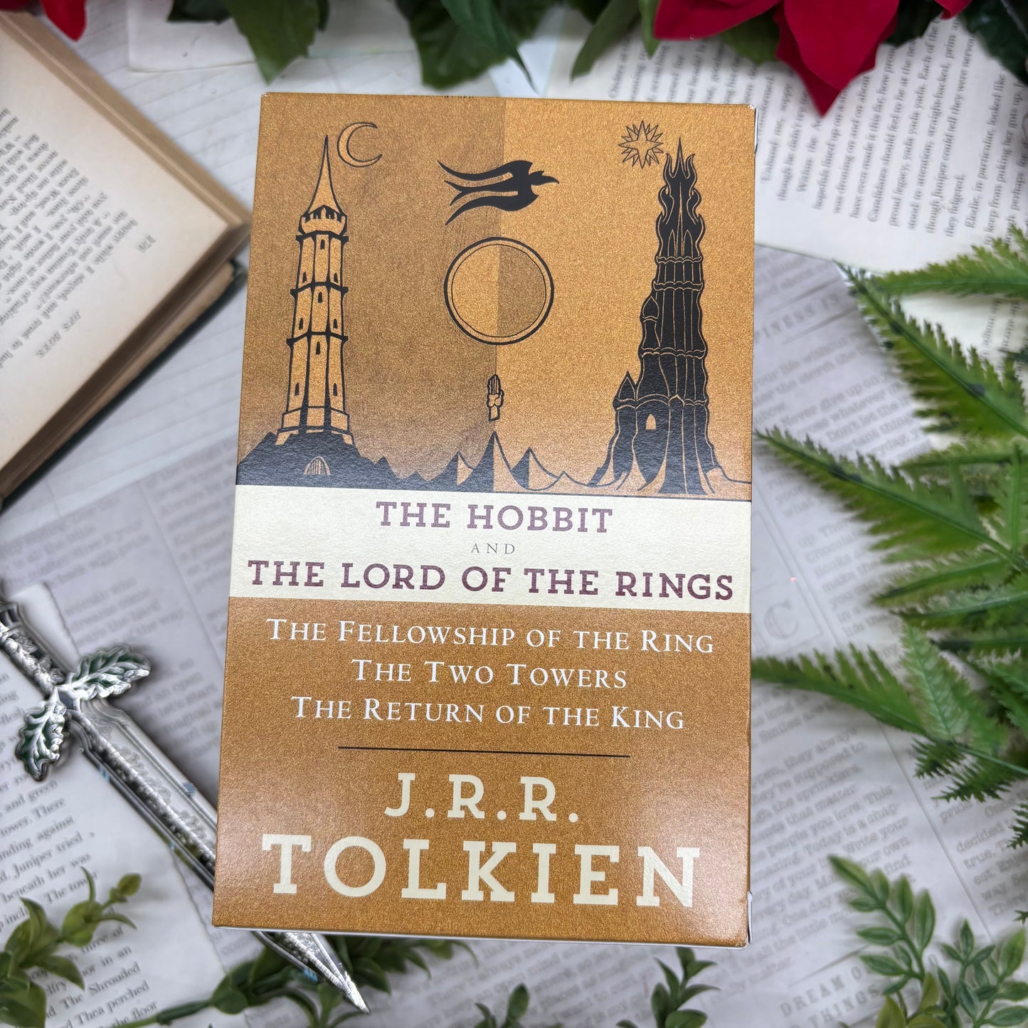 Lord of the Rings paperback set by J. R. R. Tolkien with rings custom edges special edition box