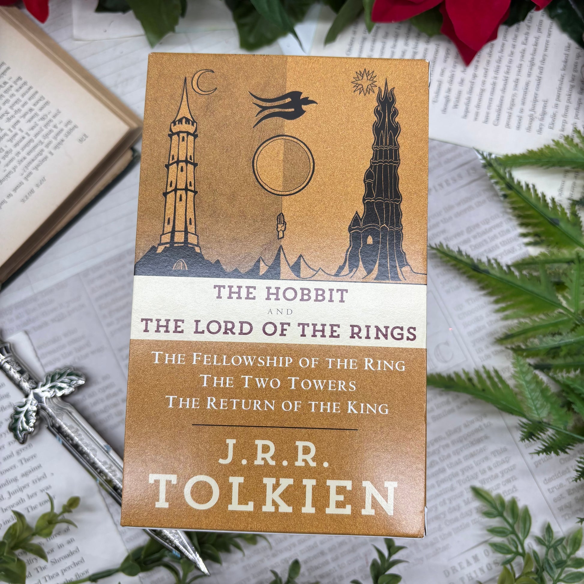 Lord of the Rings paperback set by J. R. R. Tolkien with rings custom edges special edition box