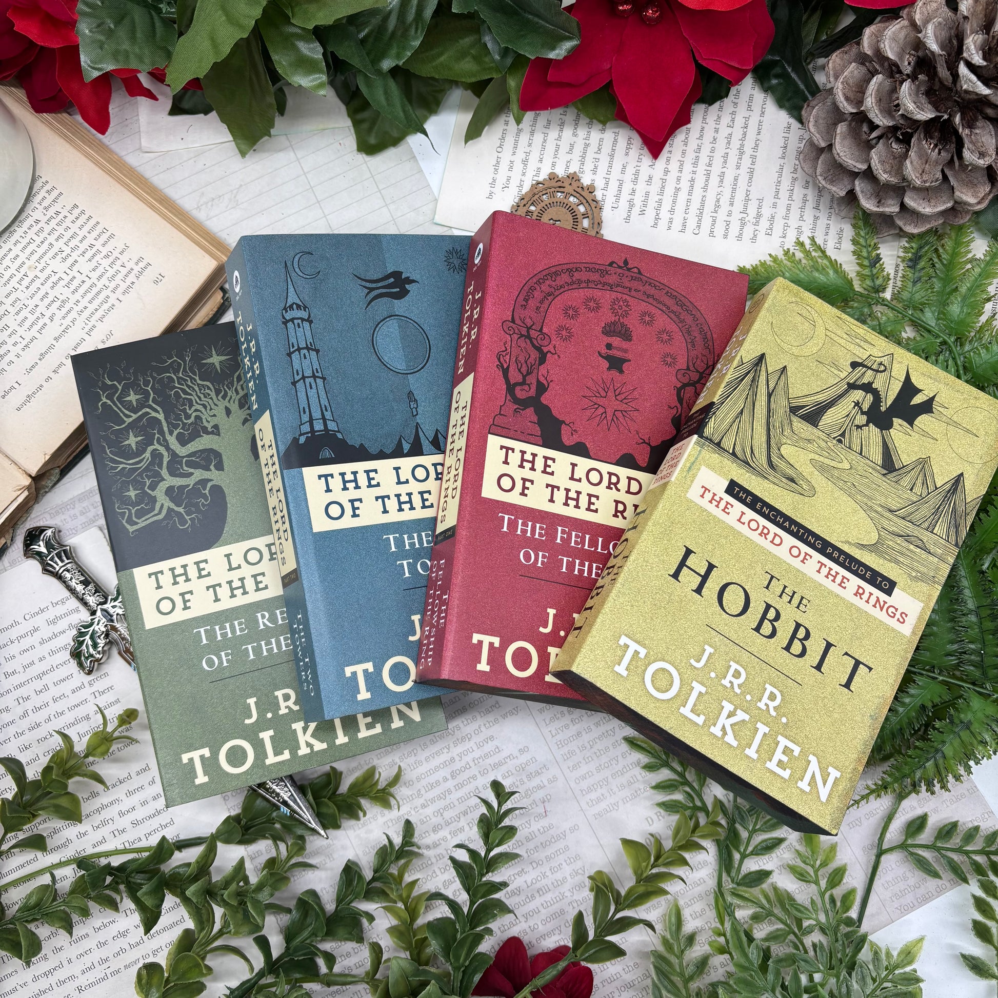 Lord of the Rings paperback set by J. R. R. Tolkien with rings custom edges special edition front covers
