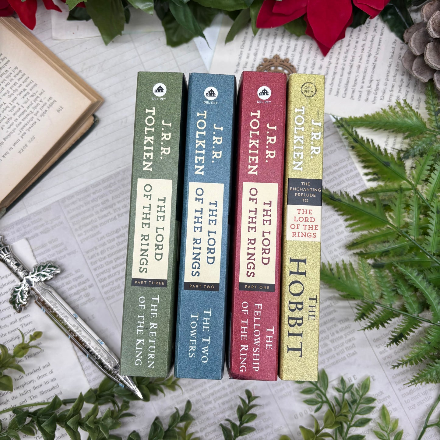 Lord of the Rings paperback set by J. R. R. Tolkien with rings custom edges special edition spines