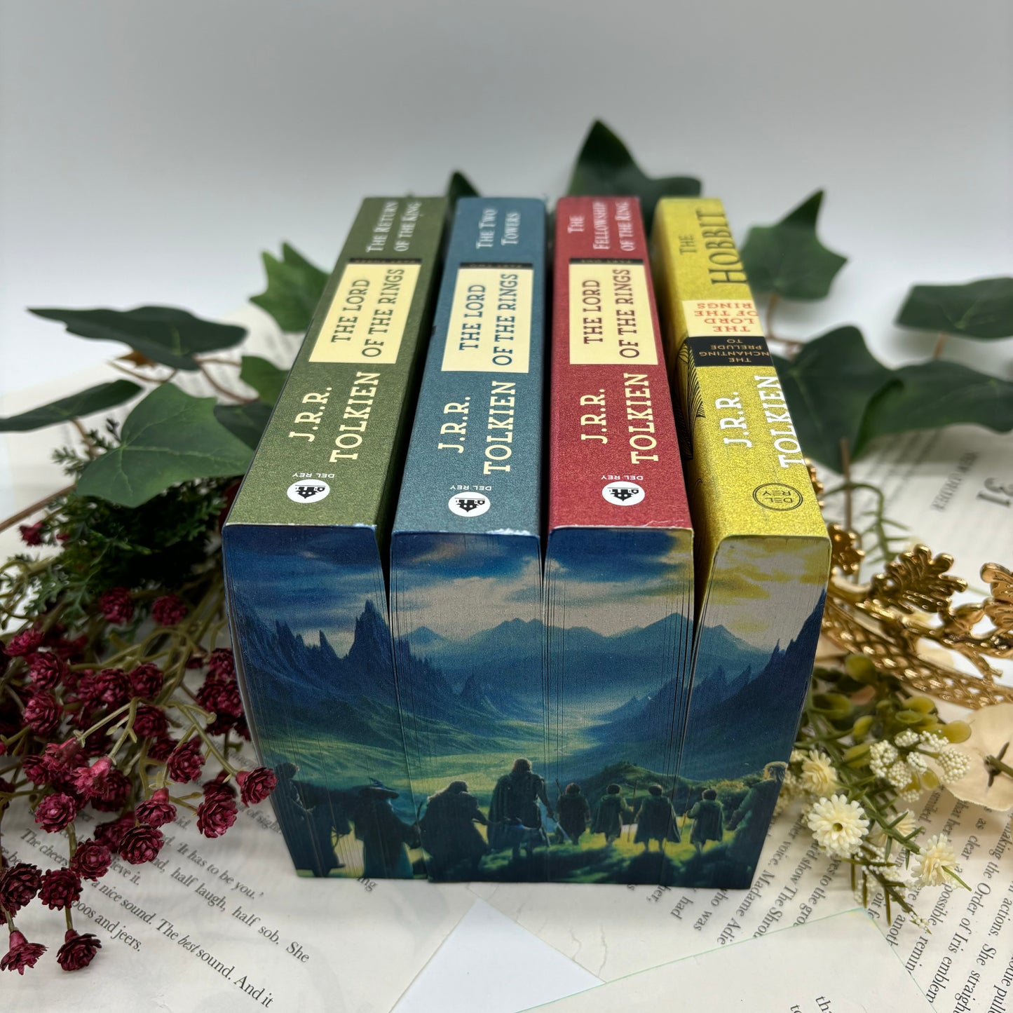 Lord of the Rings paperback set by J. R. R. Tolkien with shire custom edges special edition top spines