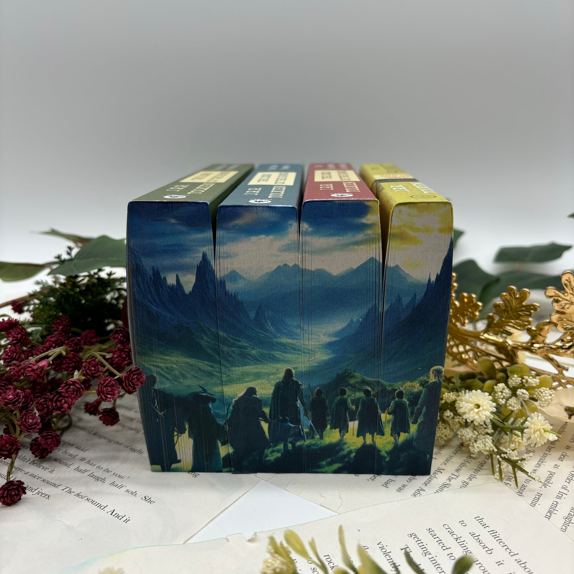 Lord of the Rings paperback set by J. R. R. Tolkien with shire custom edges special edition top