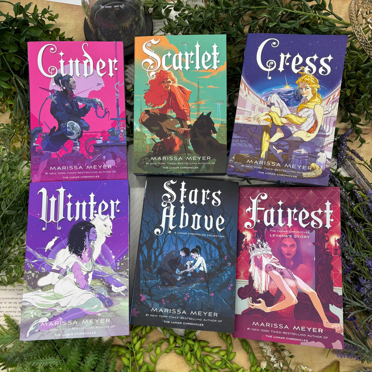 The Lunar Chronicles by Marissa Meyer paperback set with custom edges front covers