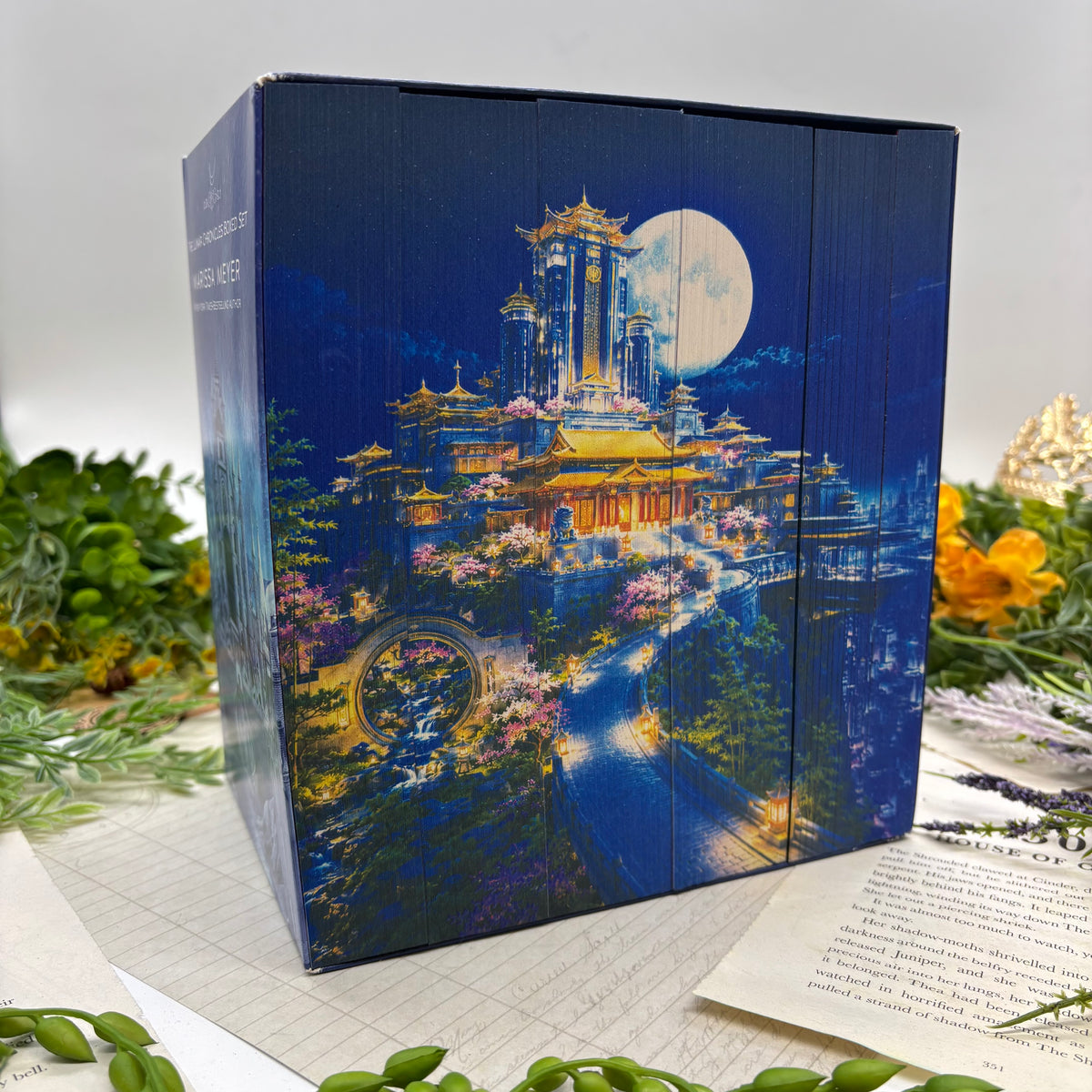 The Lunar Chronicles by Marissa Meyer paperback set with custom edges back covers
