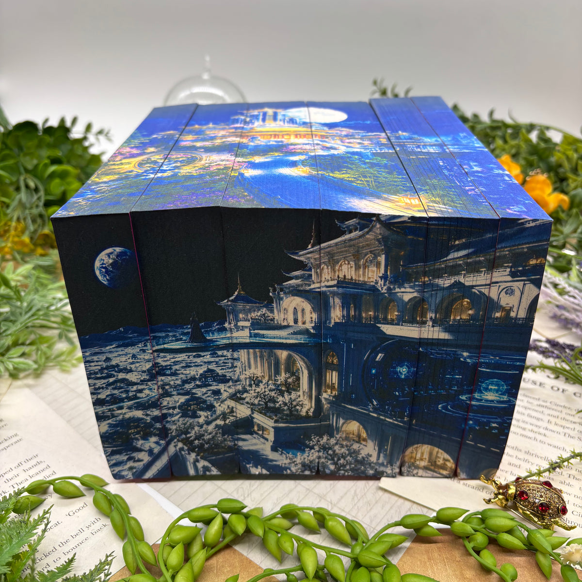 The Lunar Chronicles by Marissa Meyer paperback set with custom edges back covers