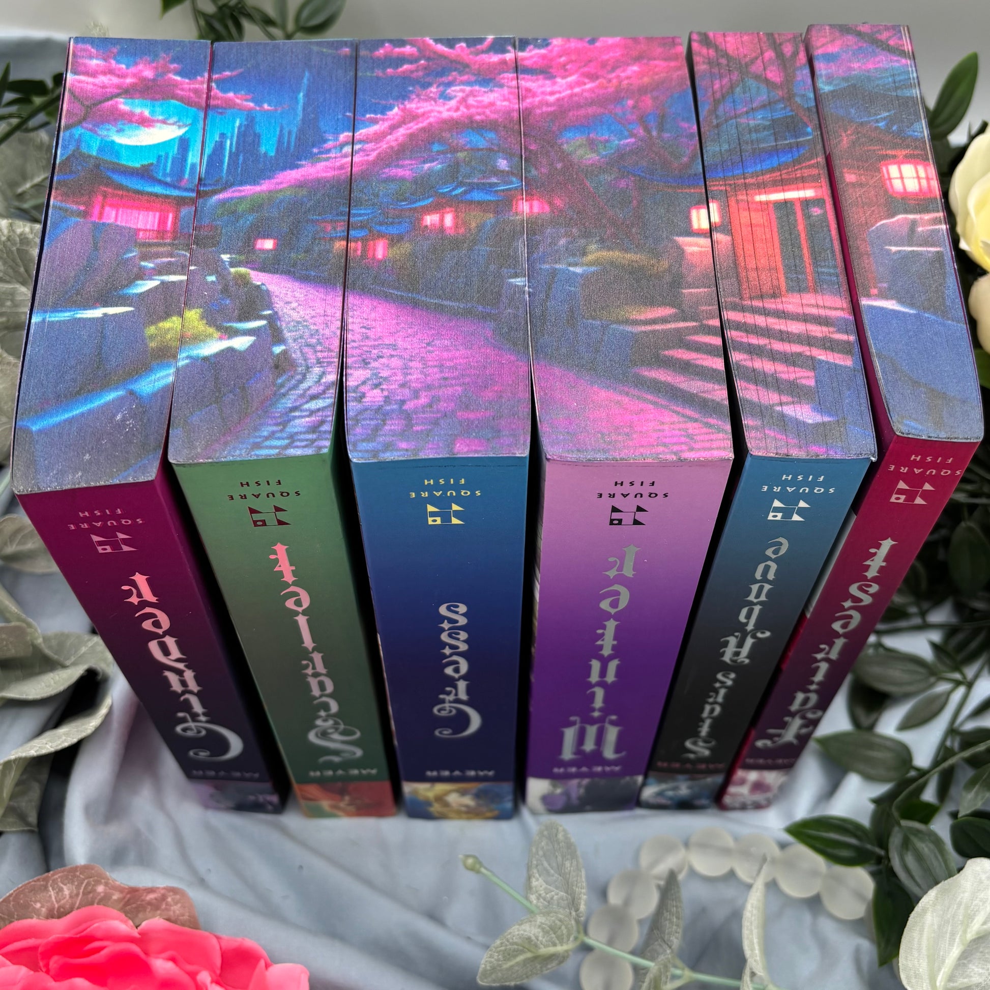 Lunar Chronicles series by Marissa Meyer special edition paperback set with custom edges bottom spines 