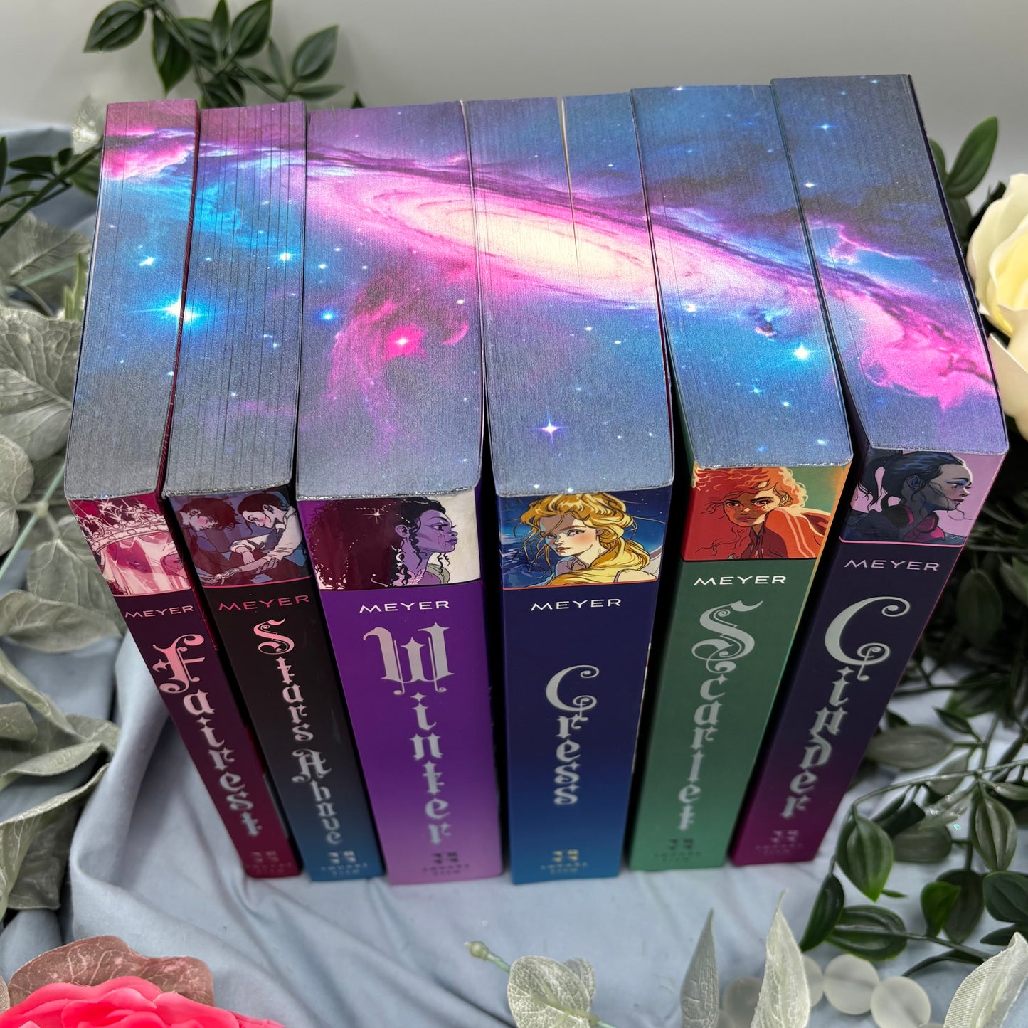Lunar Chronicles series by Marissa Meyer special edition paperback set with custom edges tops spines 