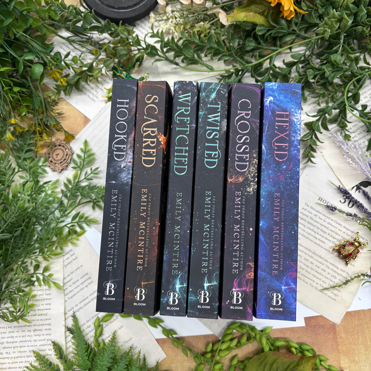 Never After Series by Emily McIntire six book special edition paperback set with custom designed edges spines