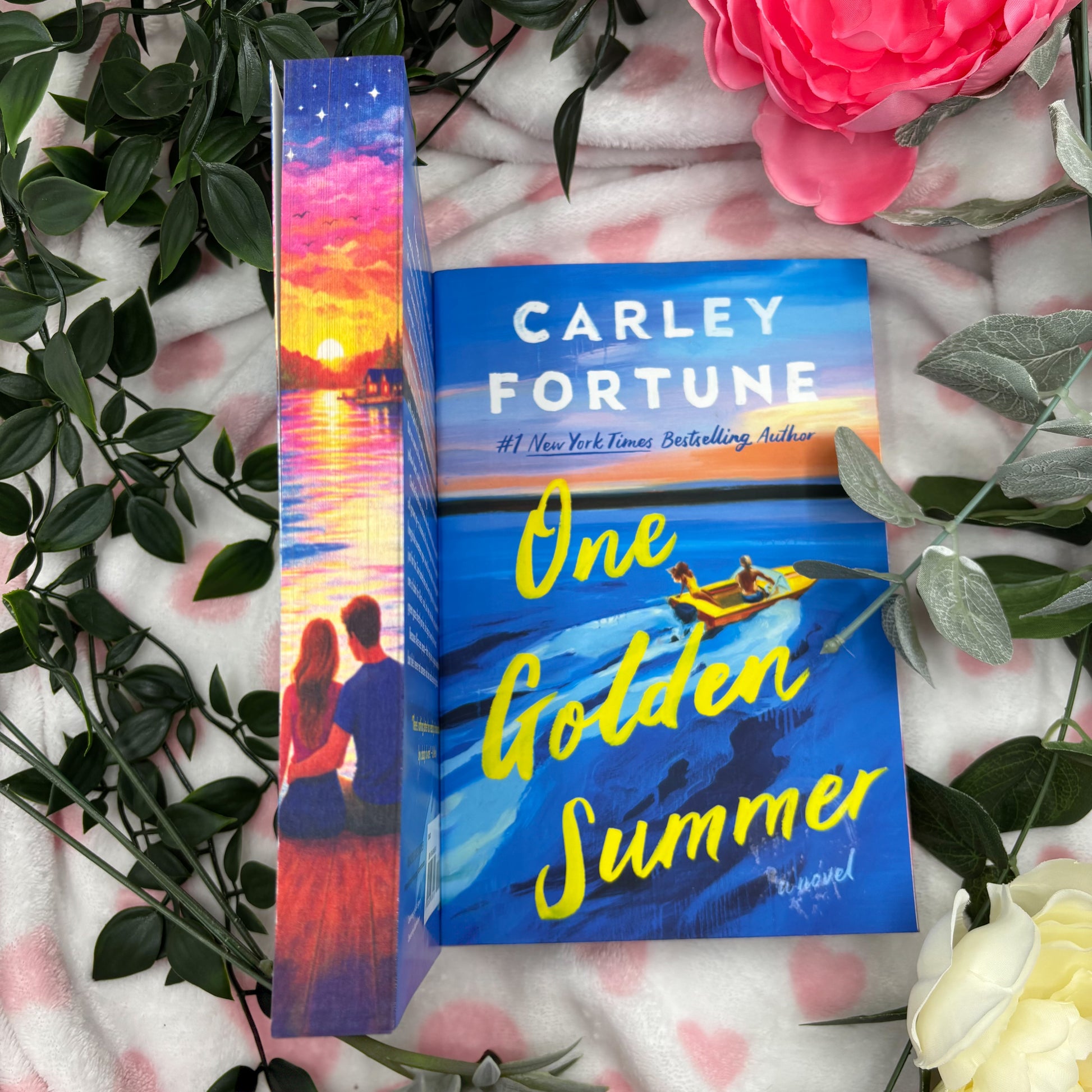 One Golden Summer by Carley Fortune special edition paperback with custom sprayed edges front view