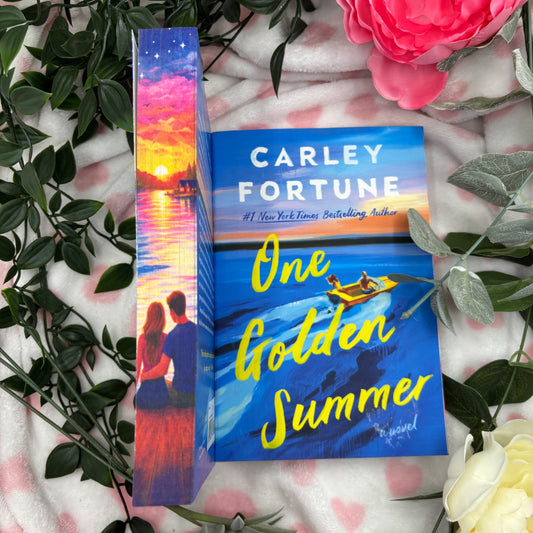 One Golden Summer by Carley Fortune special edition paperback with custom sprayed edges front view