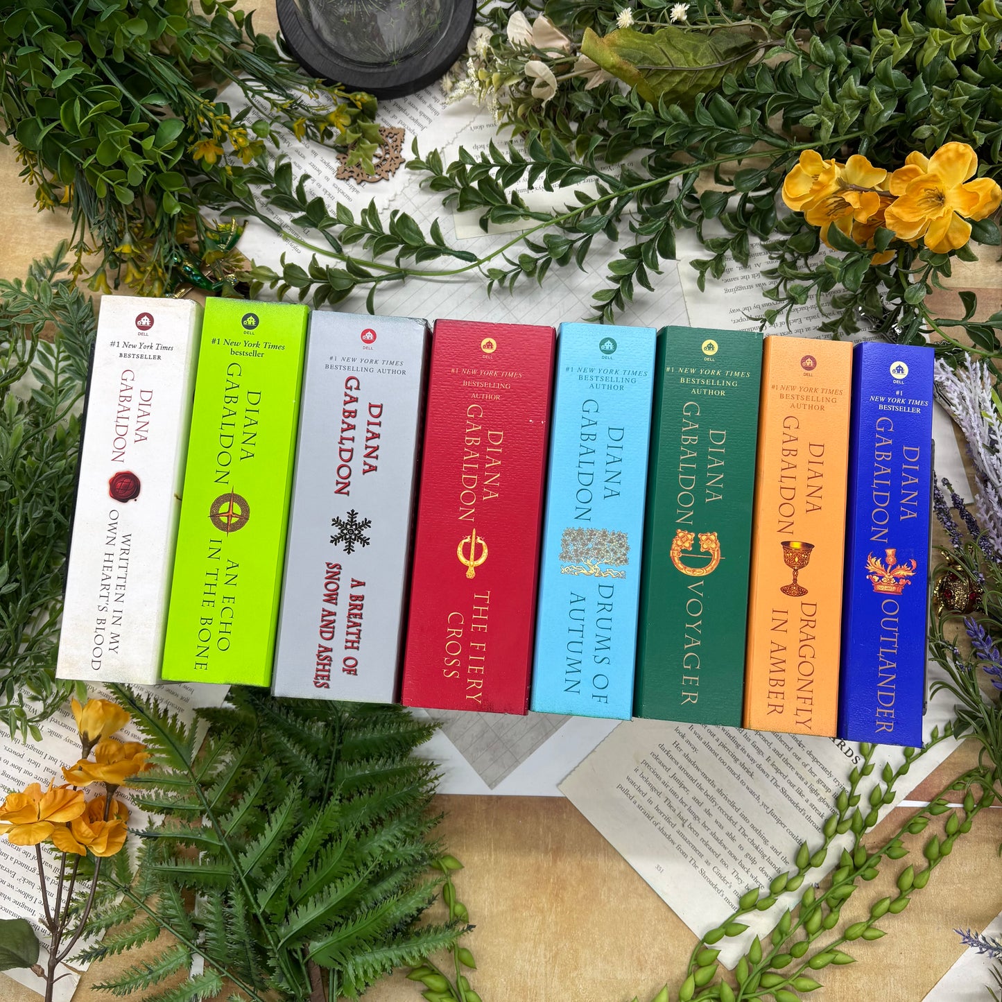 Outlander special edition paperback book set with custom edges by Diana Gabaldon spines