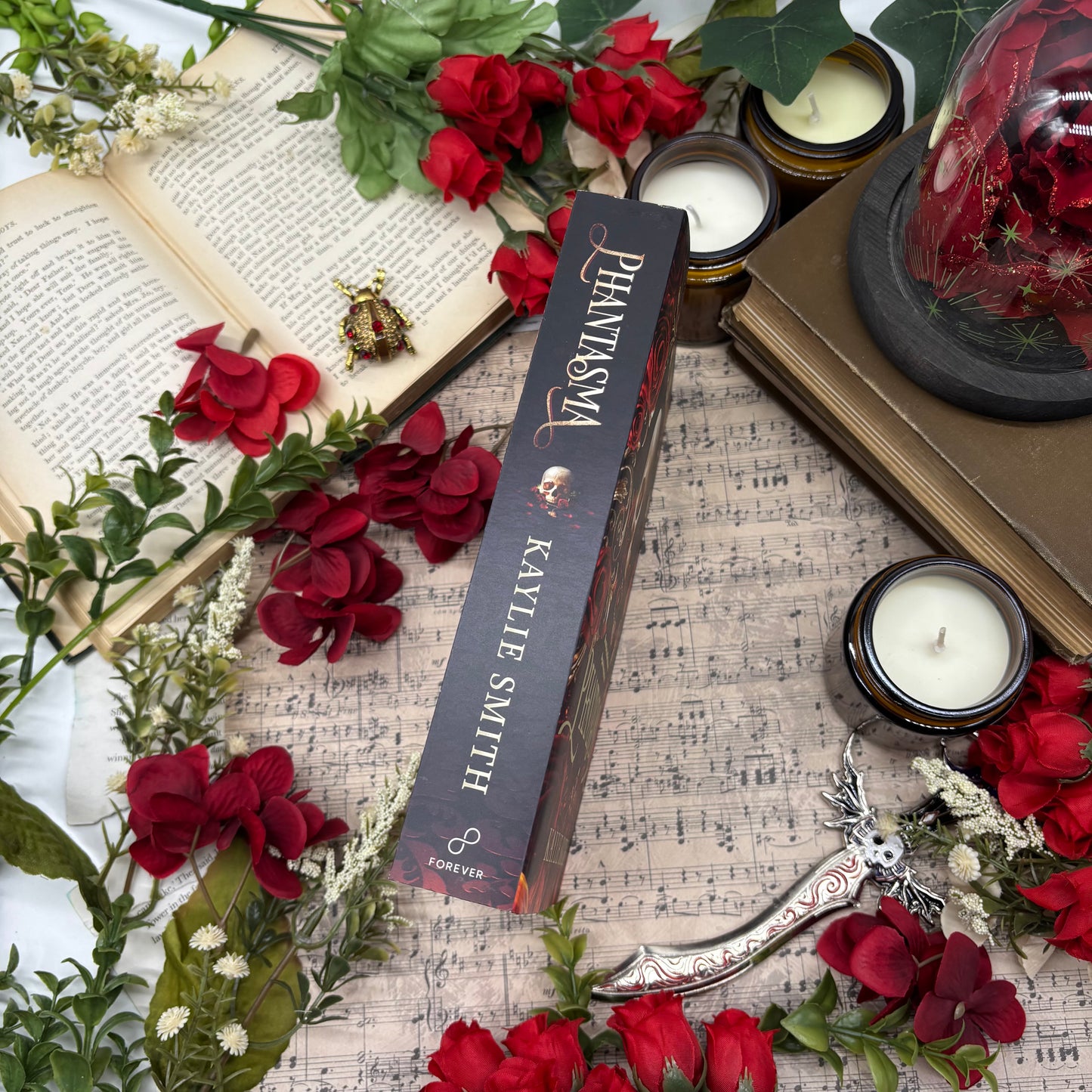 Spine of Phantasma special edition paperback by Kaylie Smith with decorative edges