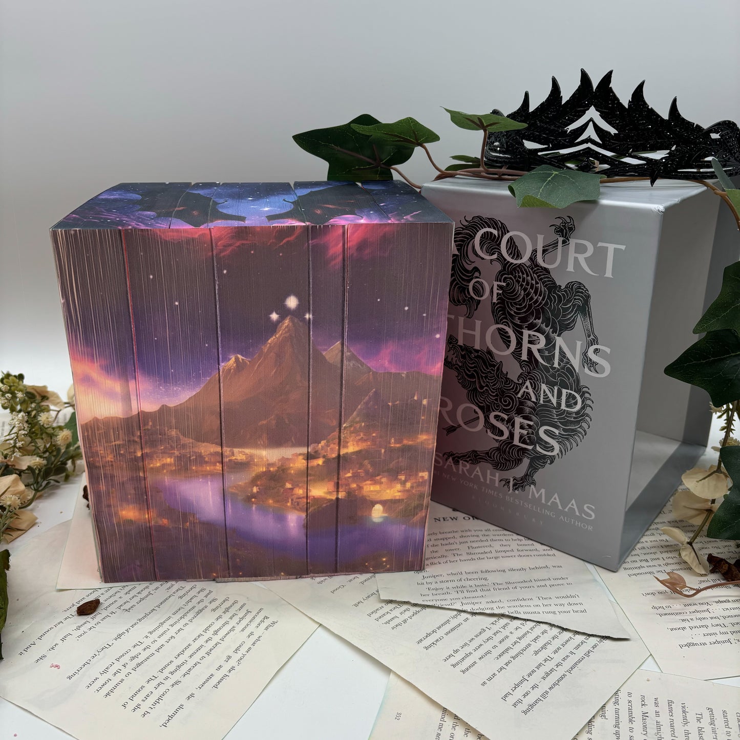 Sarah J. Maas fantasy book stack featuring Velaris Edition with custom designed edges