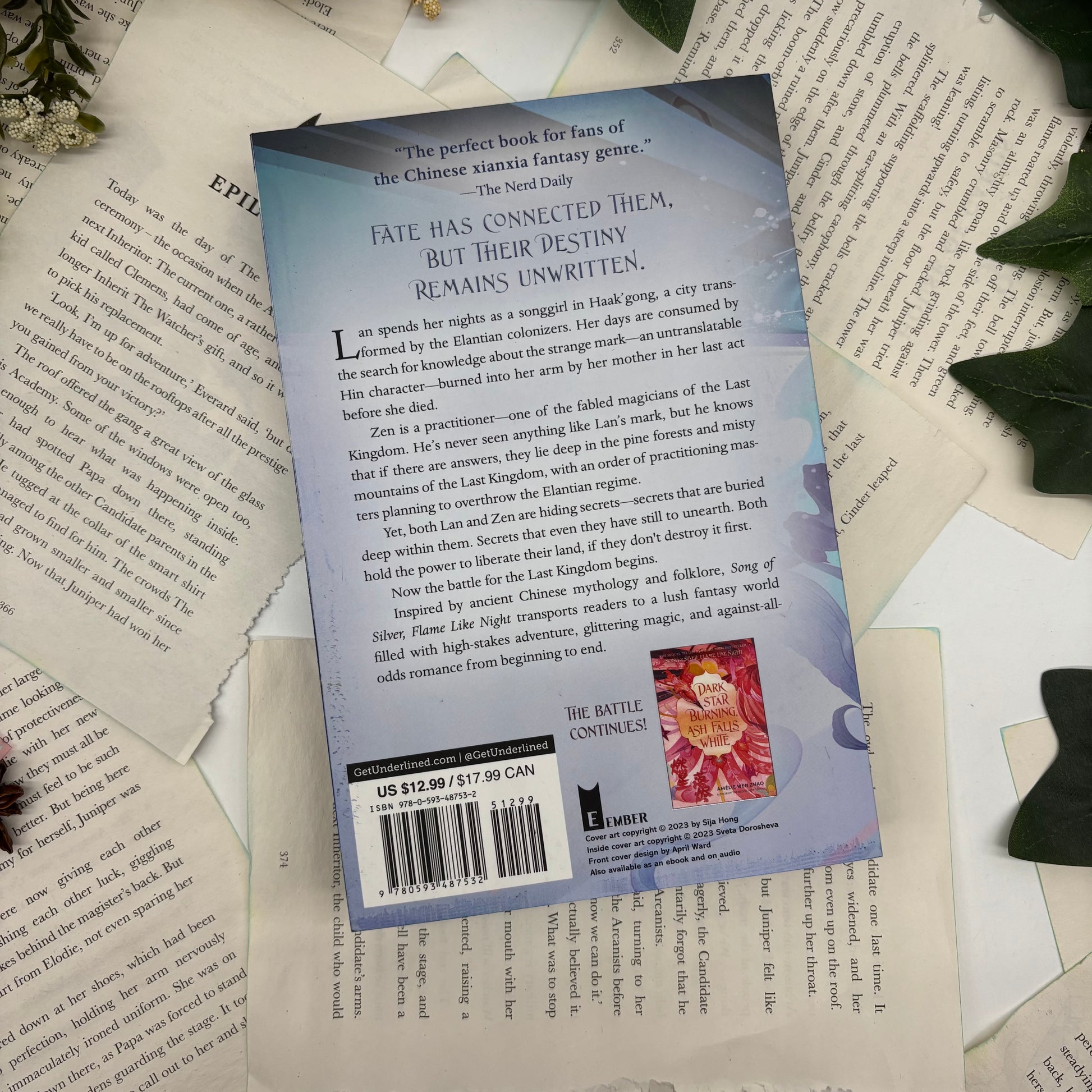 Song of Silver Flame Like Night by Amélie Wen Zhao special edition paperback with custom designed edges back cover view
