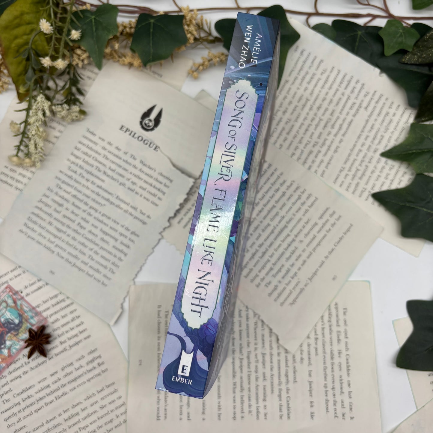 Song of Silver Flame Like Night by Amélie Wen Zhao special edition paperback with custom designed edges spine view
