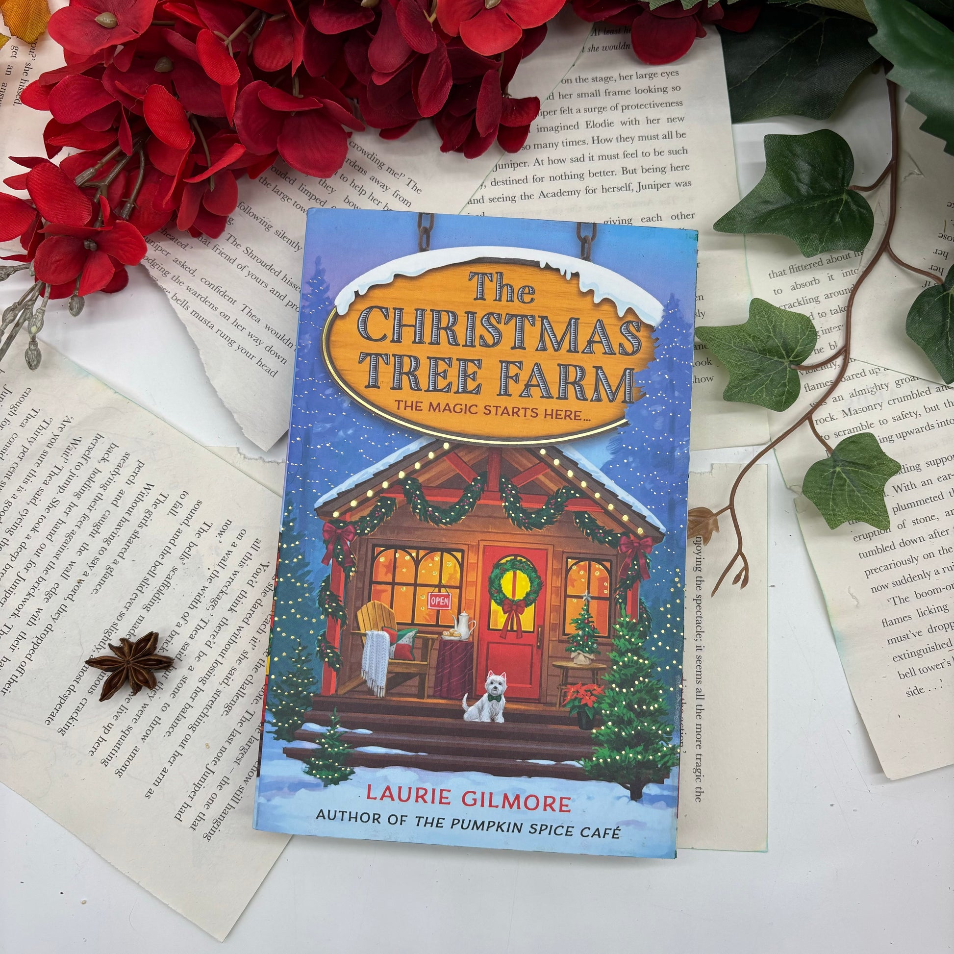 The Christmas Tree Farm special edition paperback with stenciled edges by Laurie Gilmore cover