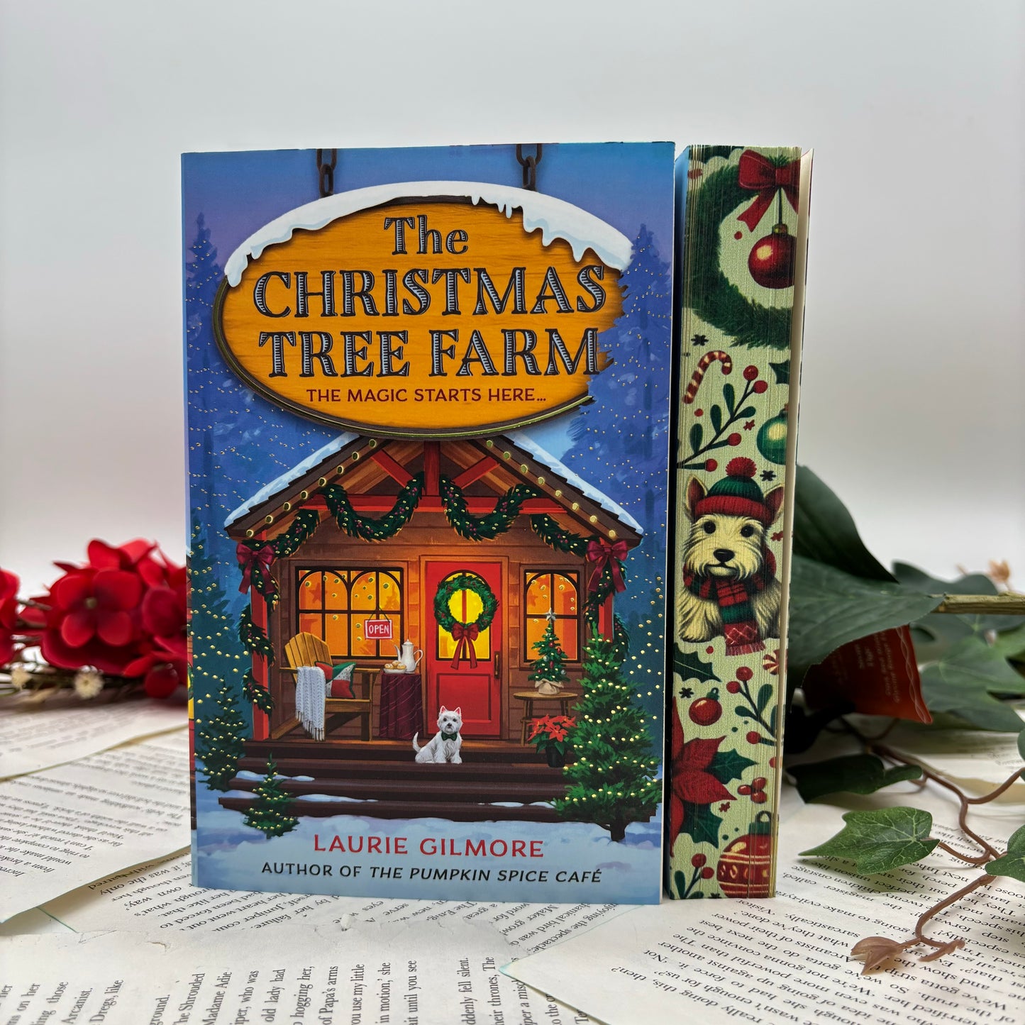 The Christmas Tree Farm special edition paperback with stenciled edges by Laurie Gilmore