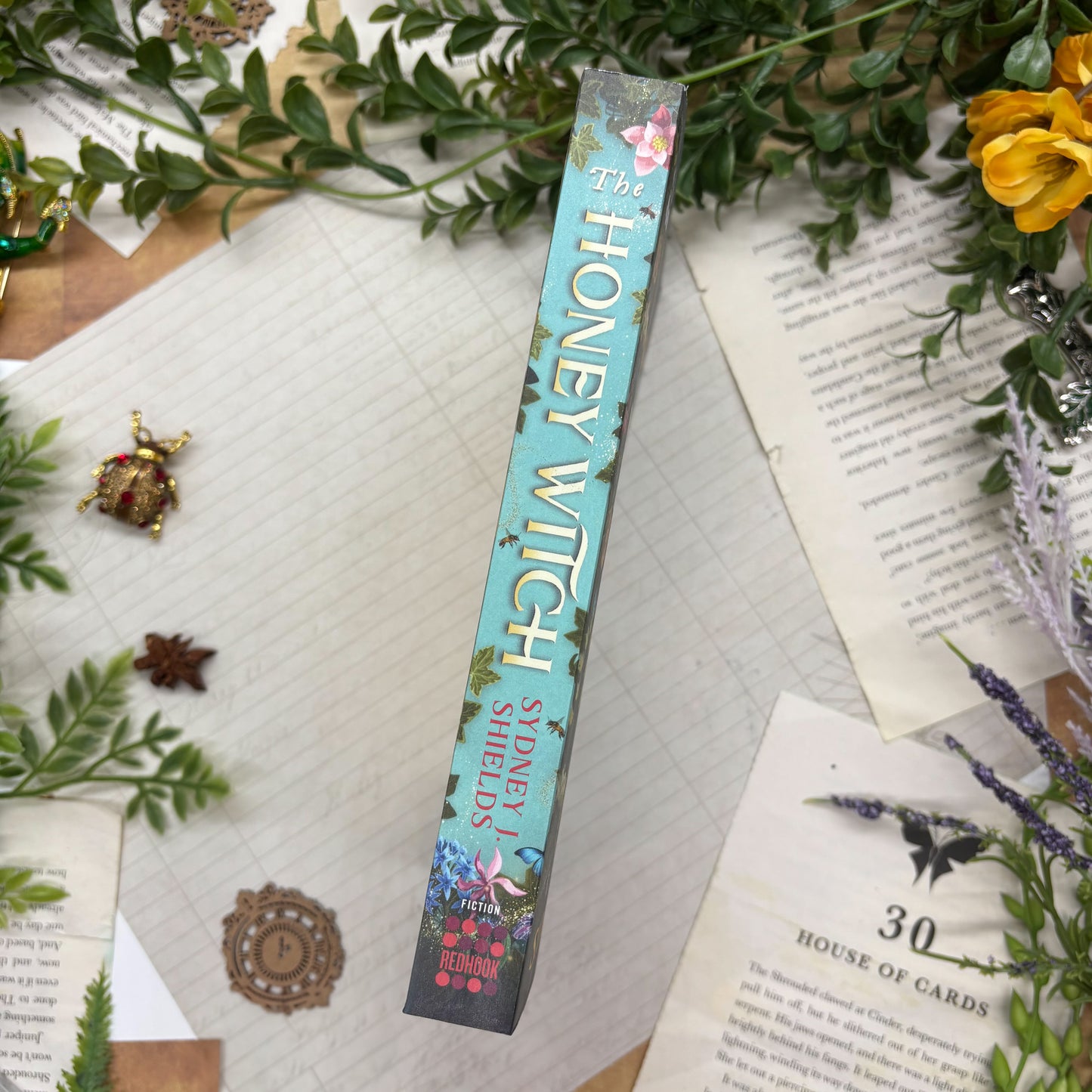 The Honey Witch by Sydney J. Shields special edition paperback with custom designed edges spine view