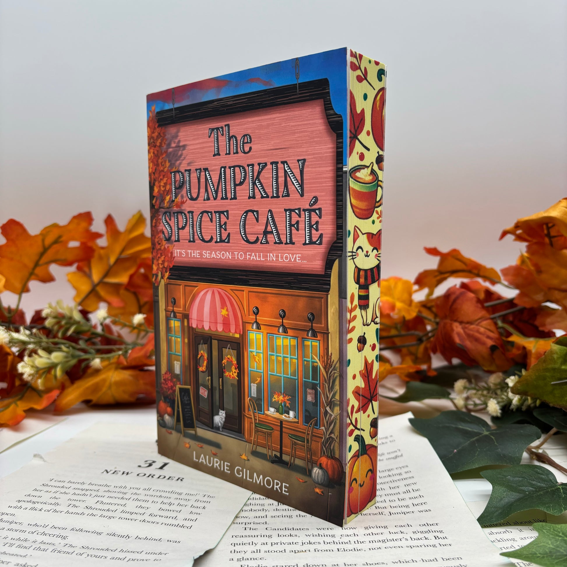 The Pumpkin Spice Cafe special edition paperback with stenciled edges by Laurie Gilmore