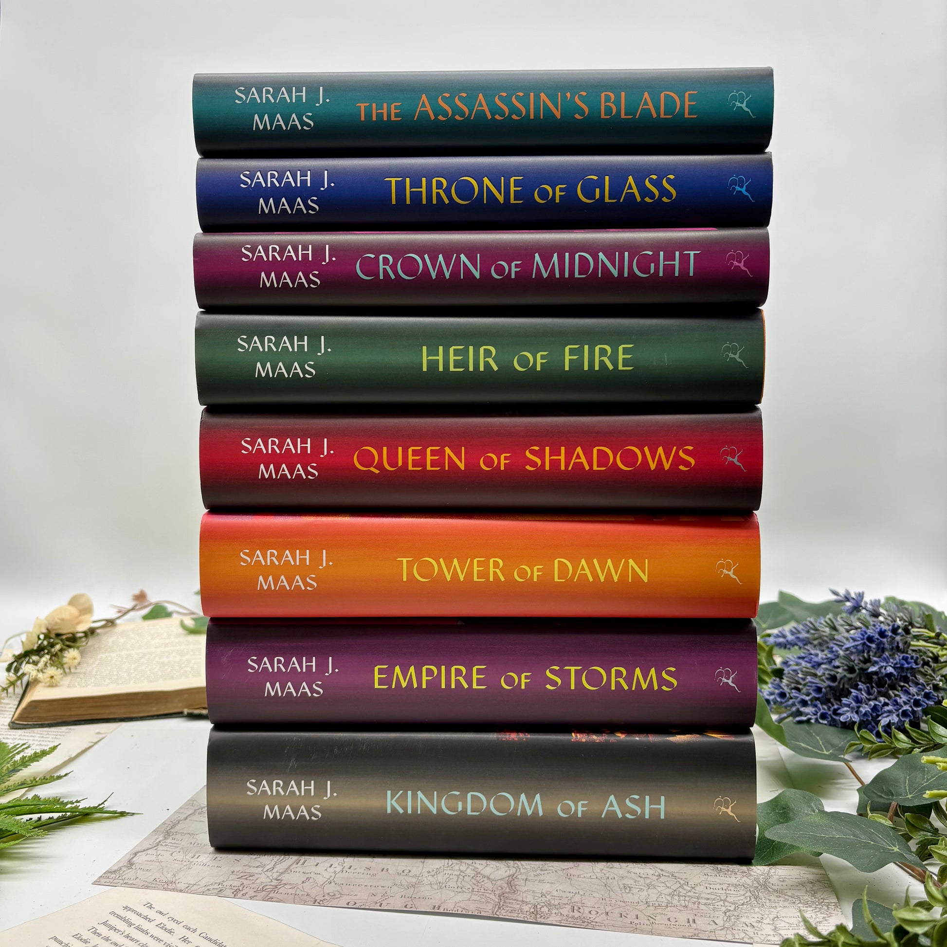Special edition Throne of Glass hardcover box set by Sarah J. Maas with custom sprayed/stenciled edges