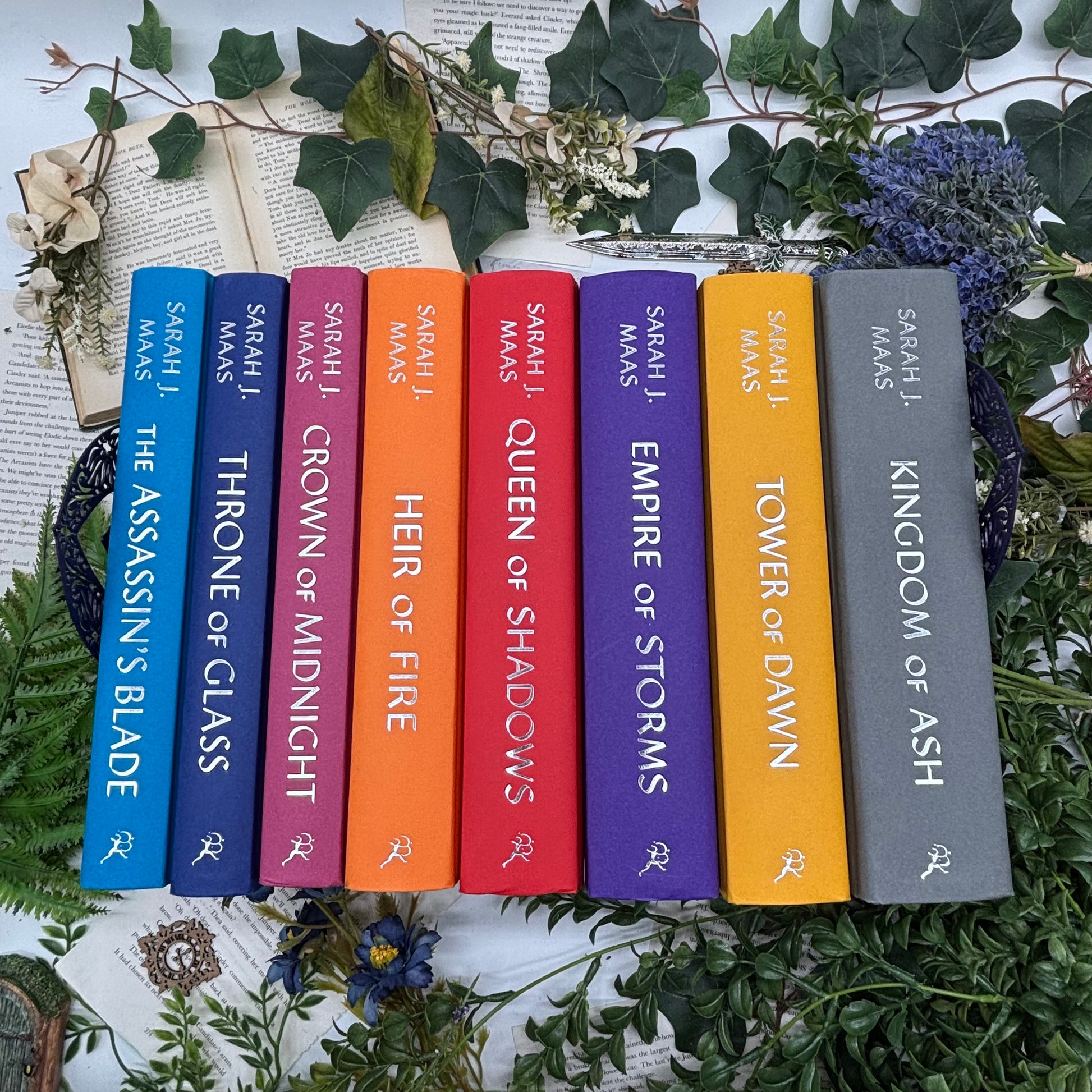 Special edition Throne of Glass hardcover box set by Sarah J. Maas with custom sprayed/stenciled edges