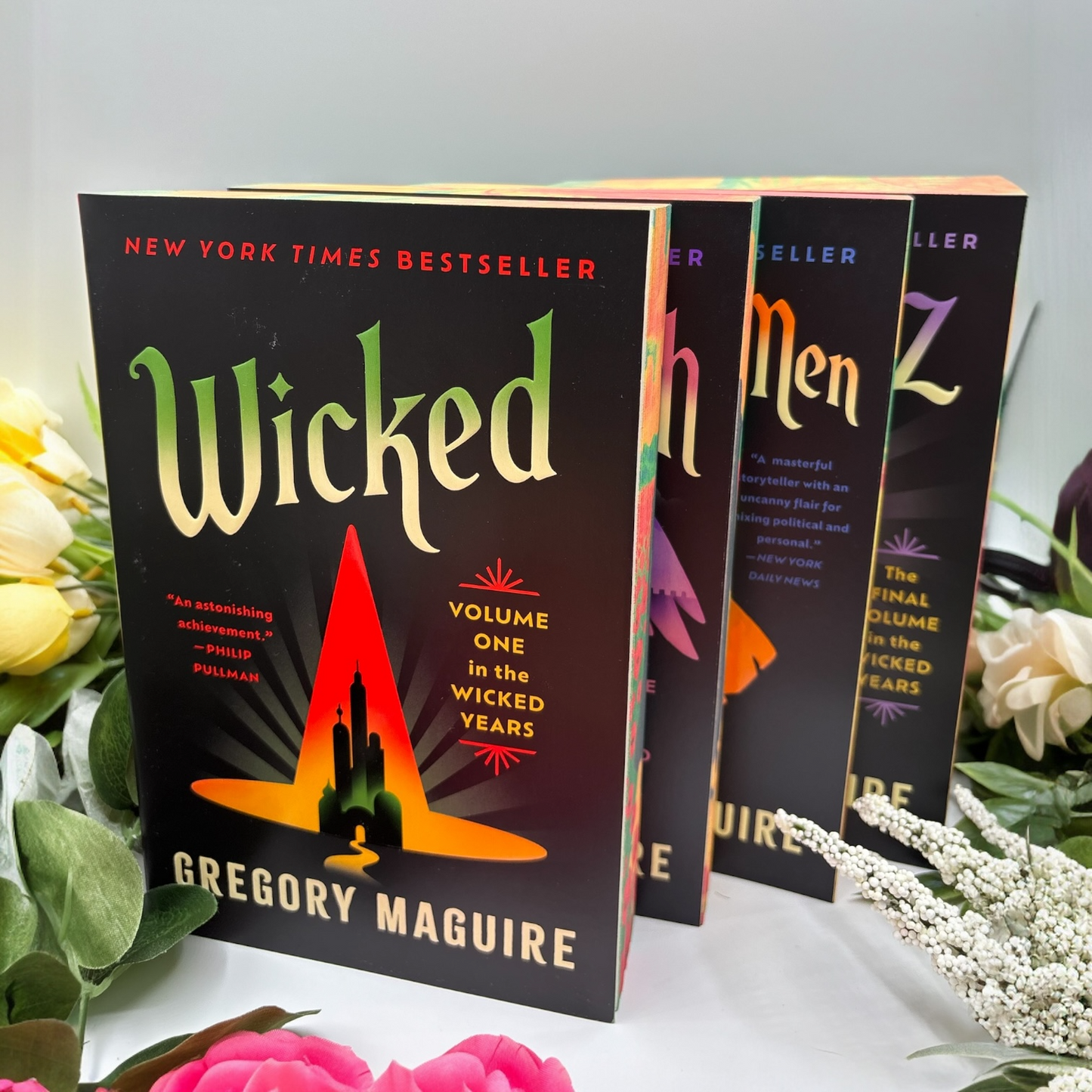 Four-book fantasy set with custom printed edges, Wicked by Gregory Maguire