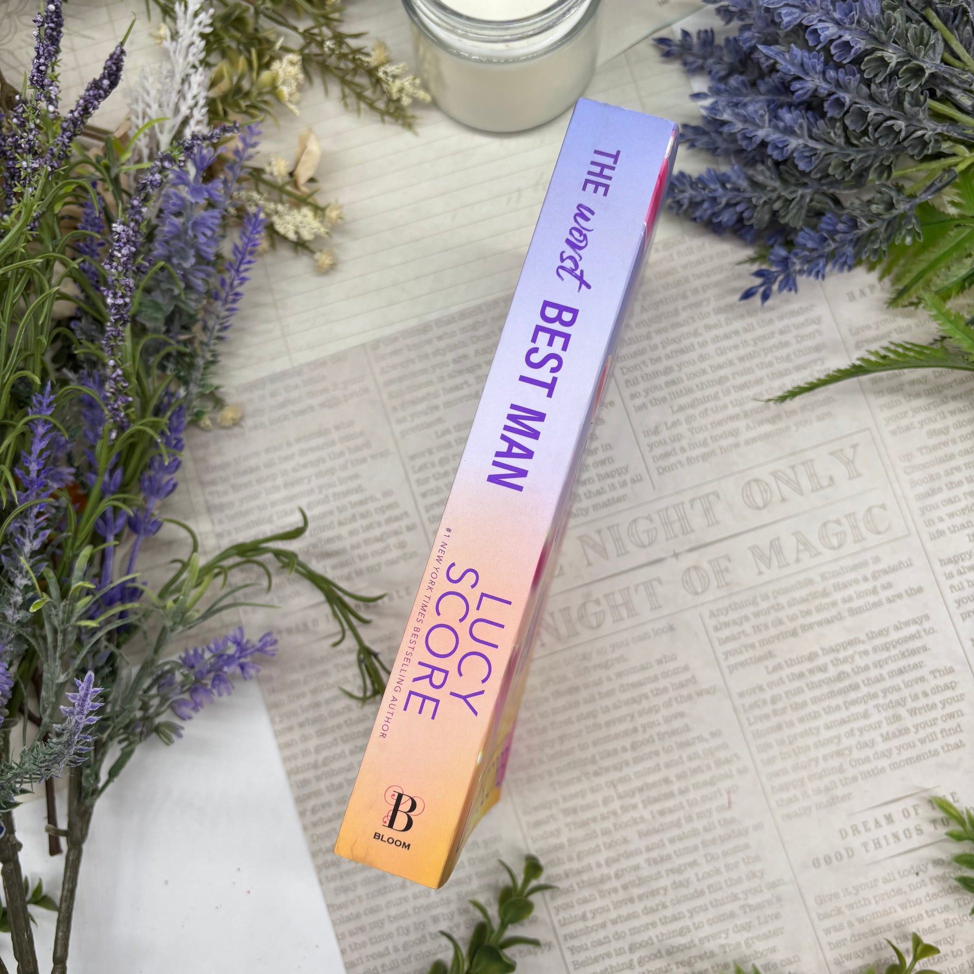 The Worst Best Man by Lucy Score special edition paperback with custom designed edges spine view