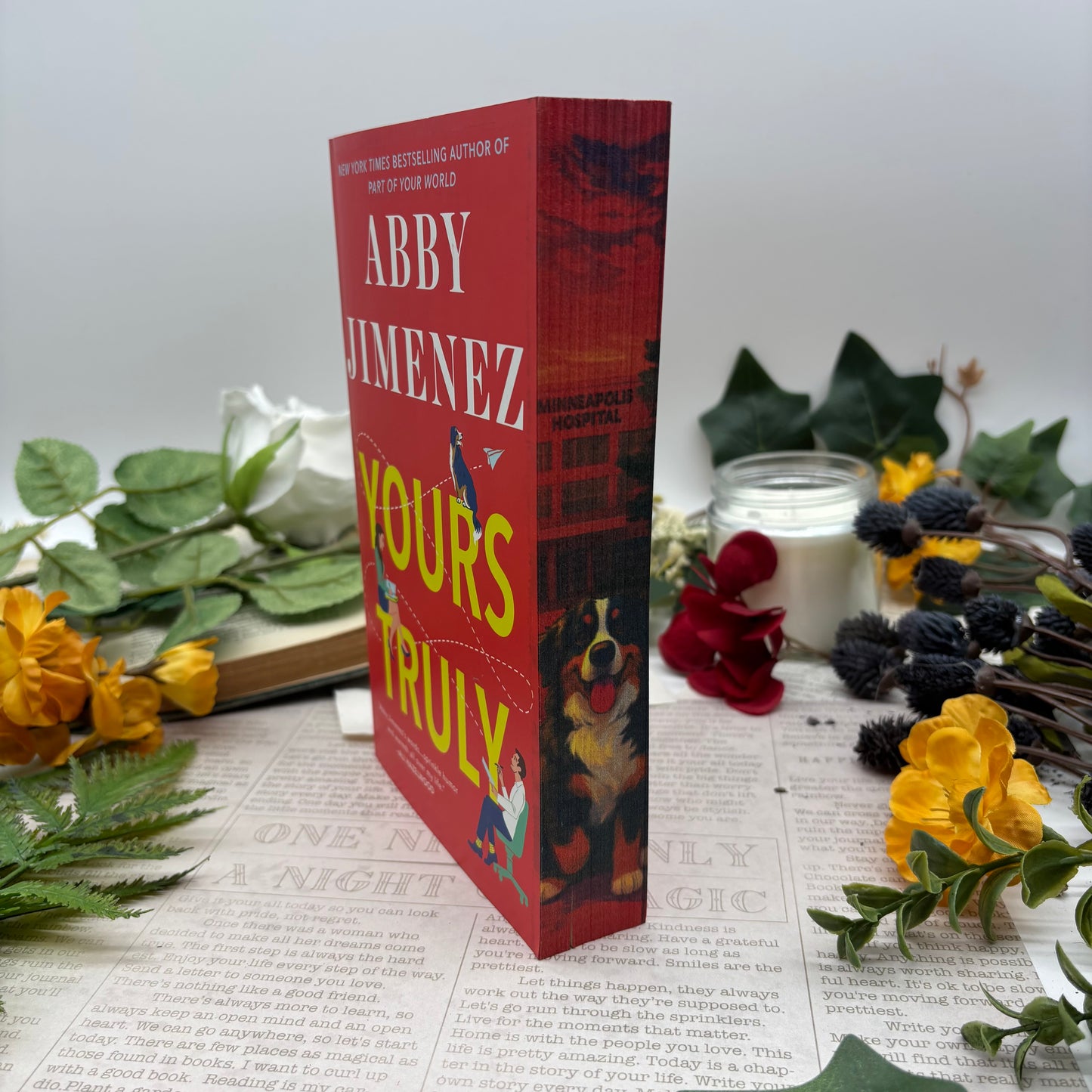 Yours Truly by Abby Jimenez special edition paperback with custom sprayed edges front view